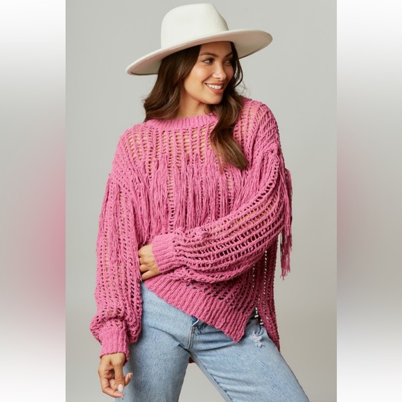 492. Fridge crochet knit sweater pink - Picture 2 of 2